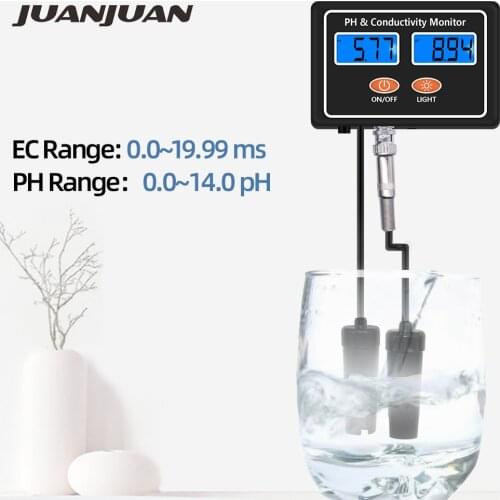 Online PH & EC Conductivity Monitor Meter Tester ATC Water Quality Real-time Continuous Monitoring, for Aquarium