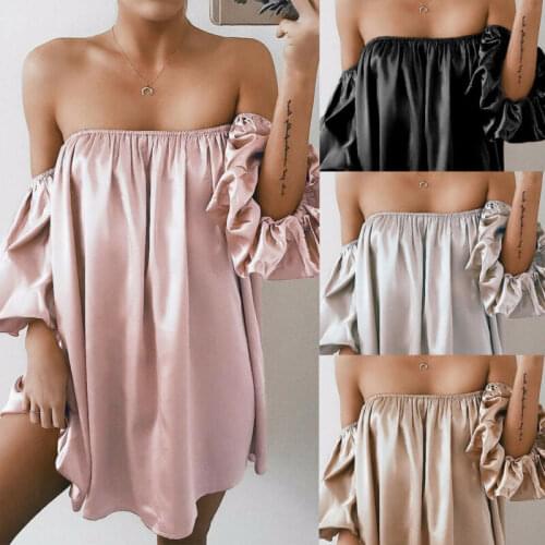 Sexy Womens Strapless Maxi Loose Dress Top Long Skirt Sundress Solid Color