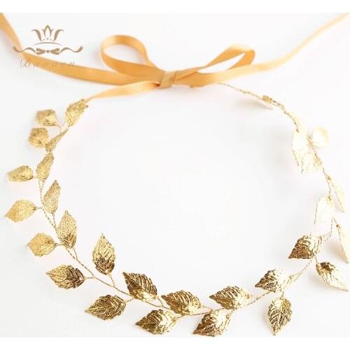 Fashion Korean Brides Headbands Gold Leaves Soft Hairbands Long Wedding Hair Accessories Party Dress Accessories
