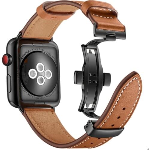 Strap For Apple watch band 4 44mm 40mm 42mm 38mm leather watchband iwatch 5 4 3 2 band Butterfly buckle correa watch Accessories