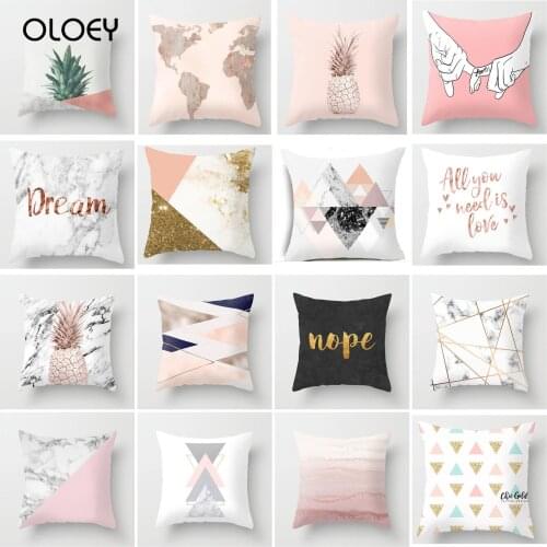 Pink Geometric Cushion Cover Nordic Pattern Pillowcase Polyester Pad Sofa Bed Decorative Pillowcase Home Hotel Sofa Decoration
