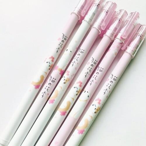2pcs Pink Spring Sakura and Cat Erasable Gel Pen Student Writing Rollerball Pen Blue ink 0.5mm