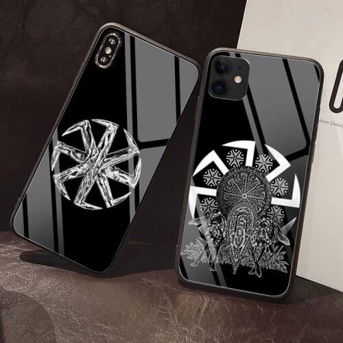 Slavic Viking Symbol Kolovrat Phone Case Tempered Glass For iPhone 12 Pro Max Mini 11 Pro XR XS MAX 8 X 7 6S 6 Plus SE 2020 case