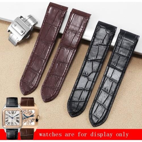 Crocodile Leather Watchband Replacement Santos 100 Series Males And Females Genuine Leather Strap 23mm Black Brown