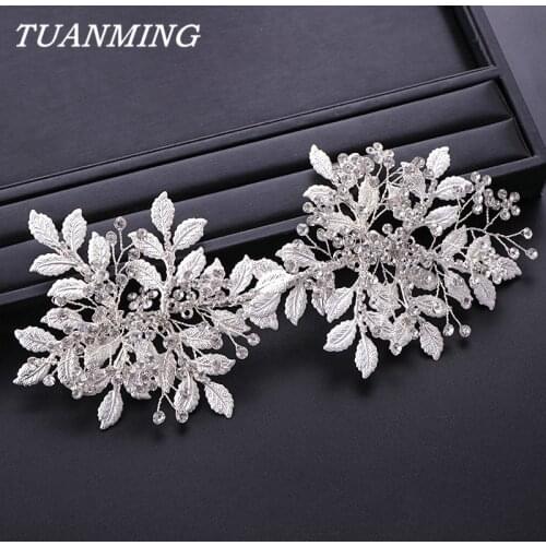 Bridal Rhinestone Headband For Wedding Silver Color Leaf Headbands Brides Tiaras Rhinestone Hairbands Wedding Hair Accessories