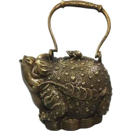 Chinese Old Copper Collection Pure Copper Kim Toad Wine Pot