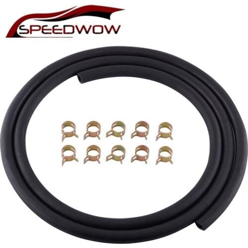 SPEEDWOW 1/4 Inch ID Rubber Replace Gasoline Oil Line Hose 1.8 Meter For Small Engines 6-Foot Length With 10 PCS Clamp Black