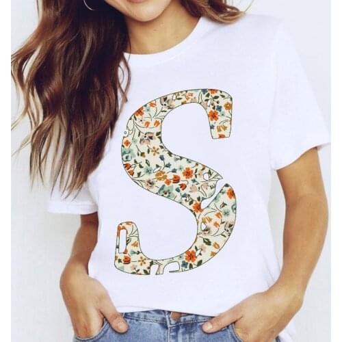 Women T-shirt Summer 26 Letter ladies Tee Tops A To Z Alphabet Short Sleeve Female t shirt Casual Korean Style tee shirt femme