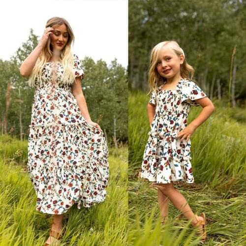 2021 Women Clothing Mommy and Daughter Matching Clothes Fashion Dress Baby Girl Romper European and American Style Floral Dress