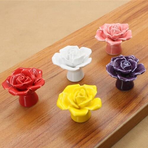 10x Ceramic Door Knobs Drawer Pulls Cupboard Door Handles Rose Flower Cabinet