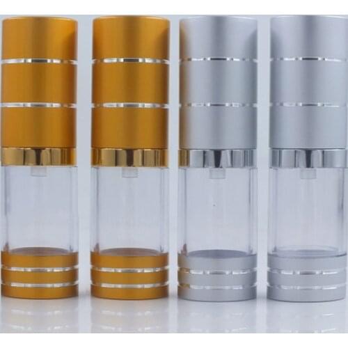 20pcs Airless Pump Bottle Emulsion Lotion Bottles Plastic 10ml Gold Silver Foiled AS Empty Cosmetic Sample Packaging Containers