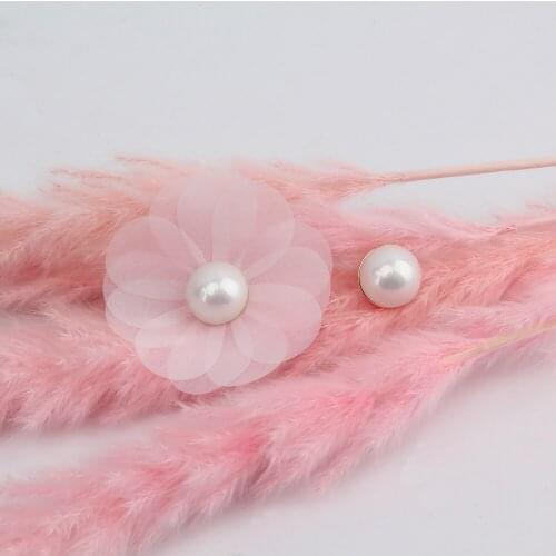 2021 New Style Hot Selling Organza Lace In Round And Acuminate Flower With Pearl Earrings For Women Party Jewelry