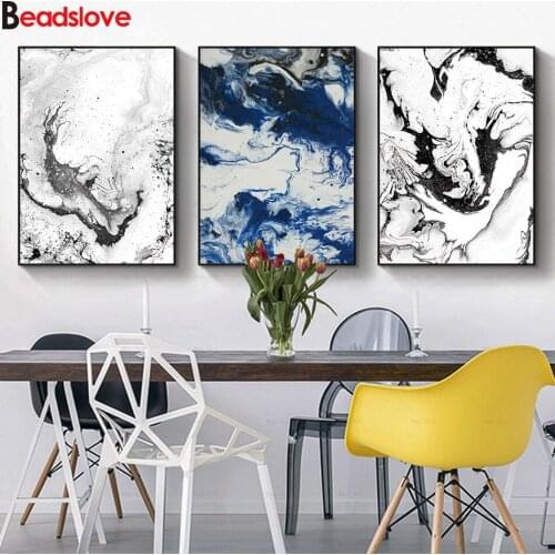 3 piece,Diamond painting Full,Square,round,drill,diy,Black Blue White Abstract Ink Landscape Marble Text mosaic full embroidery