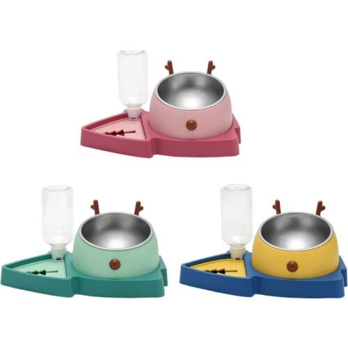 3 in1 Antlers Pattern Cat Feeder Tilted Raised Posture Cat Food Bowl Anti Vomiting Stand Bowls with Waterer Slower Feeder
