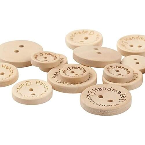 50PCS Wooden Handmade Buttons with Love Round Shap Crafts 2 Holes DIY Craft Sewing Windbreaker Suit Needlework Scrapbooking Diy