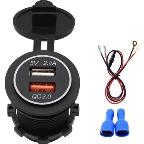 QC 3.0 USB Car Adapter Power Socket Car Quick Charger Dual USB Vehicle-mounted DC12V-24V Charging for Smartphones