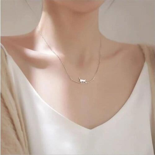 New Fashion Cat Curved Simple Personality Jewelry Cute Animal Walking Cat Clavicle Chain Necklace
