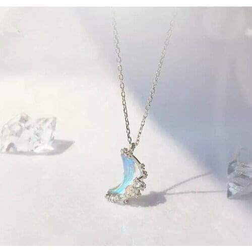 925 Sterling Silver Adjustable Chain Moonstone Moon Charm Necklace Pendant Christmas Jewelry For Women Wedding Choker dz299