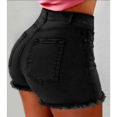 Women Fashion Shorts Jeans Denim High Waist Distressed Black Jeans Large Size Girls Sexy Straight Short Jeans Femme 3xl 4xl 5xl
