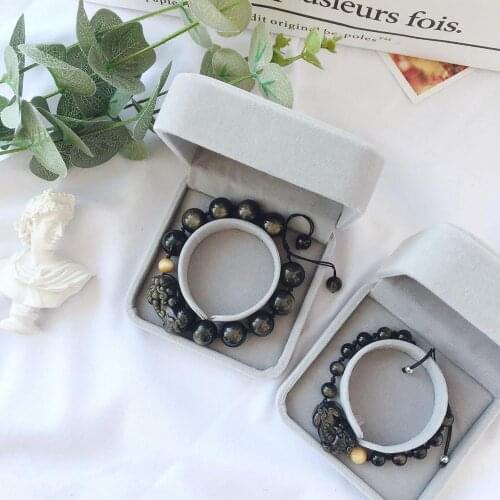 Feng Shui Obsidian Stone Beads Bracelet Men Women Unisex Wristband Gold Black Pixiu Wealth and Good Luck Lover Bracelet Gift