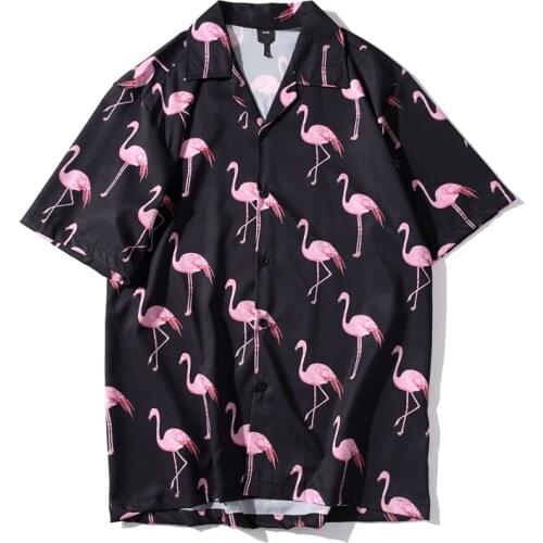 Flamingo Print Hawaiian Shirt for Men Summer Short Sleeve Mens Beach Hawaii Shits Casual Button Up Camisas Harajuku Men Clothing