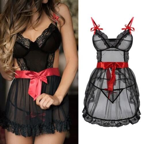 Hot Plus Size M-3XL Women Sexy Lingerie Lace Dress Underwear Black Babydoll Sleepwear 2021 Black Lady Novelty Exotic Dresses