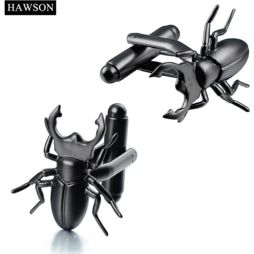 HAWSON Cufflinks Newfangled Style Beetle Matte IP-black Cuff Links for Mens French Cuffs/Shirts Garment Ornament Gift