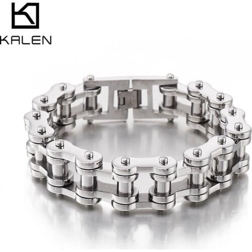Kalen Retro Brushed Bike Motorcycle Link Chain Cool Men Bracelet Stainless Steel 225CM Jewelry