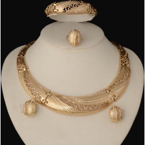 Dubai Gold Jewelry Sets Nigerian Wedding African Beads Crystal Bridal Jewellery Set Rhinestone Ethiopian Jewelry parure