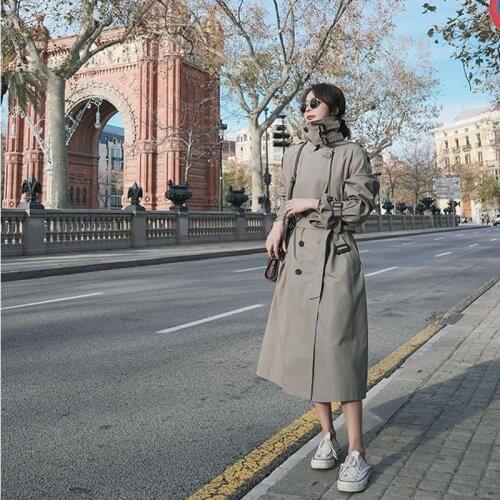 Korean Clothes Women Fashion Long Trench Coat Double Breasted With Belt Autumn Winter Thick Warm Windbreaker Ladies Chic Jacket