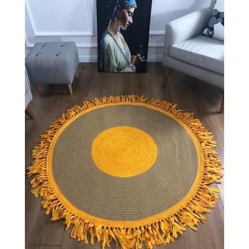 Milda Jute Mash Hand-Knitted Rugs 23 Round Yellow 90*90 cm