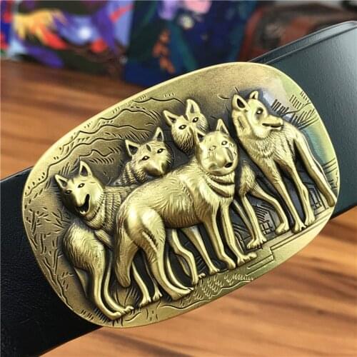 Brass Wolf Buckle Genuine Leather Belt Men Ceinture Homme Leather Belts For Men Waist Belt Wide Riem Belt Men MBT0026
