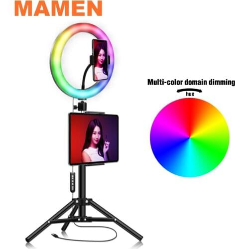 MAMEN RGB 10 inch Selfie Ring light led Dimmable 26cm Photography Lighting Video Studio Photo With Phone Youtube For iPad Holder