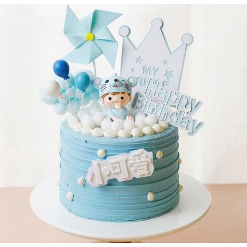 Lovely Boy Girl Cake Decoration Pink Blue Mouse Birthday Crown and Windmill Kids Baby Favors Party Cake Topper Baking Dessert