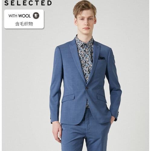 SELECTED Mens Slim-Fit Woolen Blazer Pure Color Closure Collar Jacket Clothes T | 41925Y503