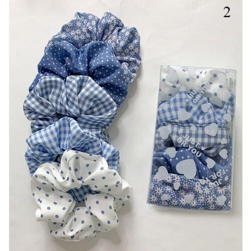 Free 5/6/7/8 Pcs Set Scrunchies Pack Korea Striped Floral Print Women Girls Silky Hairband Hair Ties Ring Rope Hair Accessories