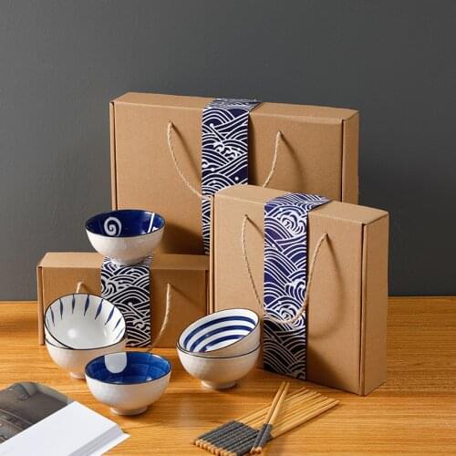 Japanese Creative Ceramic Tableware Set for One Person Bowl Fire Shadow Pattern Hand-painted Underglaze Color Tableware Set Gift