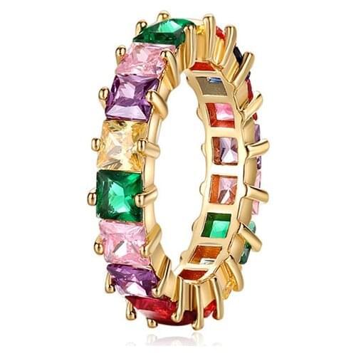 New Fashion Rainbow Rings For Women Colorful Crystal Cubic Zirconia Statement Ring Jewelry Gifts Anillos Mujer Accessories