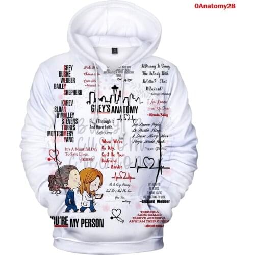 2021 New Grays Anatomy 3D Hoodies Men Women Pullover Sweatshirt Print Regular Polyster Casual Hooded Clothes