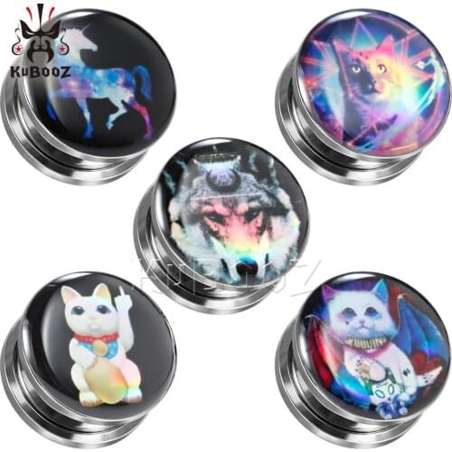 New Plutus Cat Wolf Logo Ear Piercing Tunnels Studs Screw Expanders Fashion Colorful Jewelry Body Stainless Steel Beauty Gift