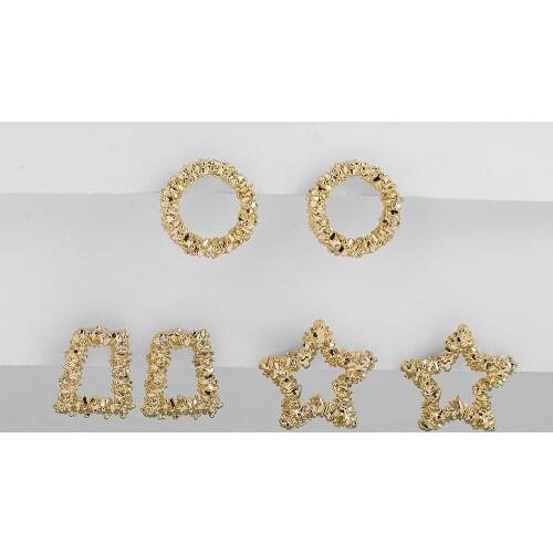 New Trendy Metal Geometric Stud Earrings Set for Women Statement Small Round Circle Star Rectangle Earrings Retro Jewelry