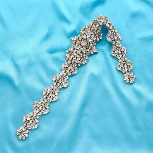 Wholesale Garment Silver Wedding Dresses Wide DIY Gold Bridal Beaded Pearl Applique Handmade Rhinestone Accessories Crystal S168