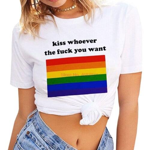 By DHL 45pcs Kiss Whoever You Want LGBT Slogan Gay Lesbian Pride Tee T-Shirt Women Unisex Men Women Sport Running T-Shirt