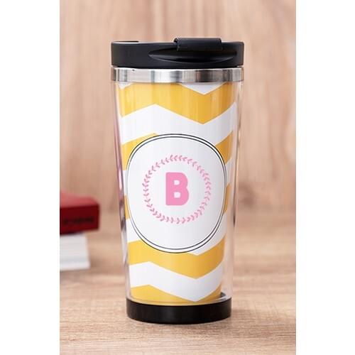 Gift Shop B Letter Pink Framed Yellow Thermos Cup