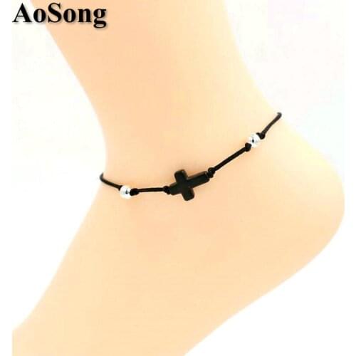 BPPCCR Resin Crosses Foot Anklets Women Bohemian Barefoot Ankle Black Rope Bracelet Cheville Sandals Pulseras Tobilleras Mujer