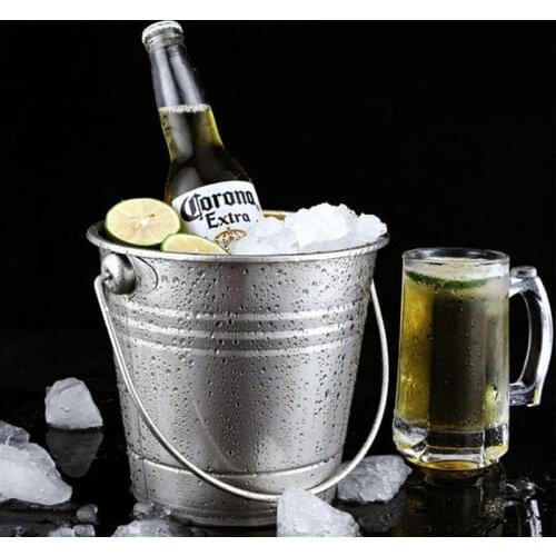 Stainless Steel Ice Bucket Portable Ice Chiller Cooler with Handle Ice Cube Container for Wine Champagne Beer Party Bar Tools