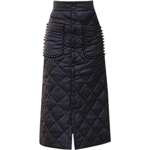 Plus size 5XL! winter warm DOWN cotton skirt women package hip a-line single breasted skirt