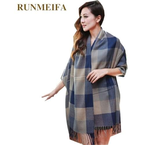 RUNMEIFA New Fashion Wool Winter Scarf Women Spain Design Scarf Plaid Thick Pashmina Shawls foulard femme Scarves for Ladies