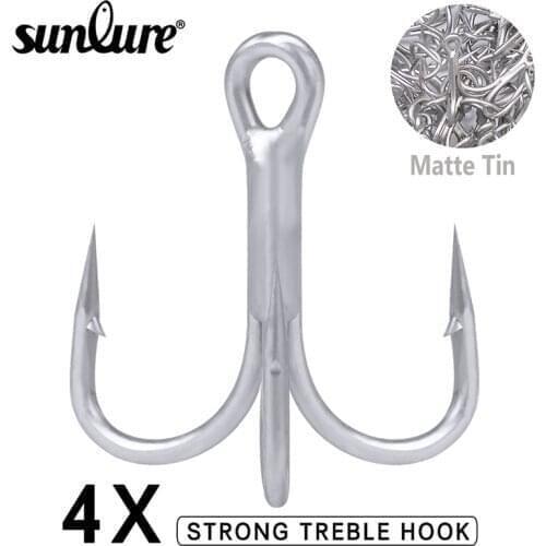 Sunlure 5/10pcs Saltwater Fishing Hook 4X Matte Tin Treble Hook 4/0-3/0-2/0-1/0-1-2-4-6-8# High-Carbon Steel High Strength Hook