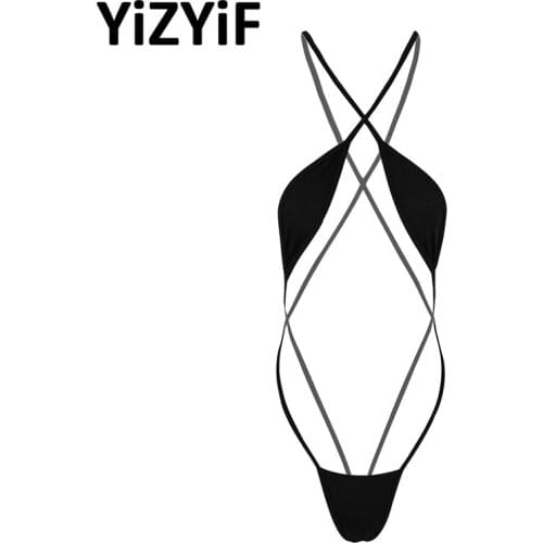 Sexy Mini Bikinis Women Sexy Lingerie Sling Shot One-Piece Strappy Criss Cross Backless Bikini Thong Teddy Bodysuit Underwear